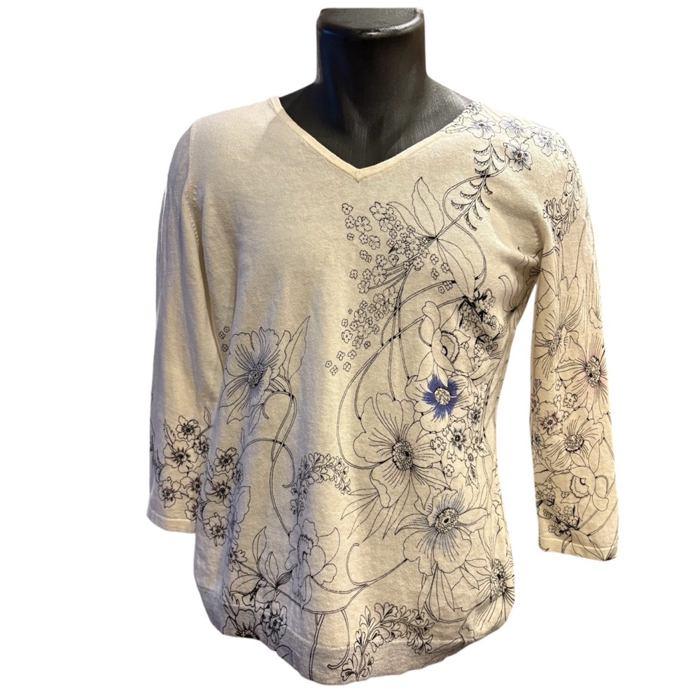 Talbot’s Women’s Lightweight V‎ Neck Front & Back Sweater Sz. Medium Botanical